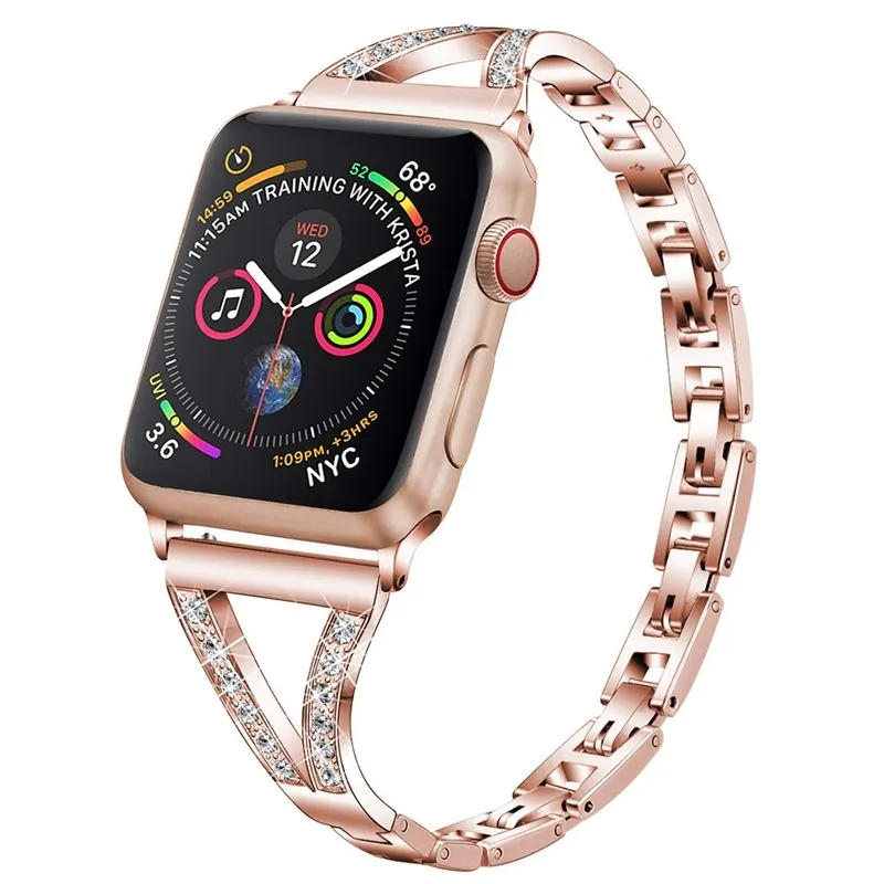 Luxury diamond Bracelet Stainless Steel band apple watch series 2 3 42mm 38mm strap for iwatch 7 6 SE 5 4 40mm 44mm 41 45mm