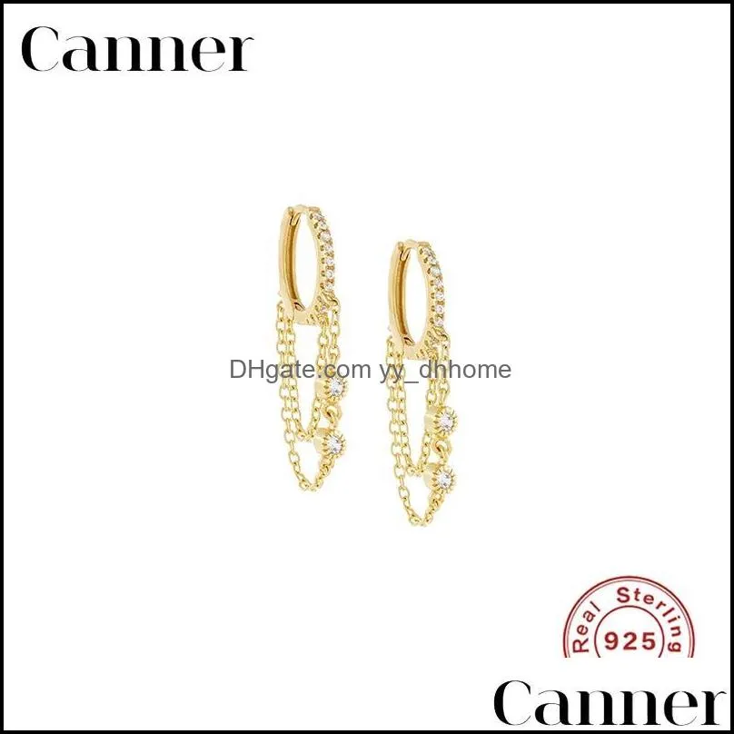 Canner Huggie Earrings For Women Chain Sterling Silver Dangle Tassel Earings Crystal CZ Jewelry Pendientes Plata 925 W5 Hoop &