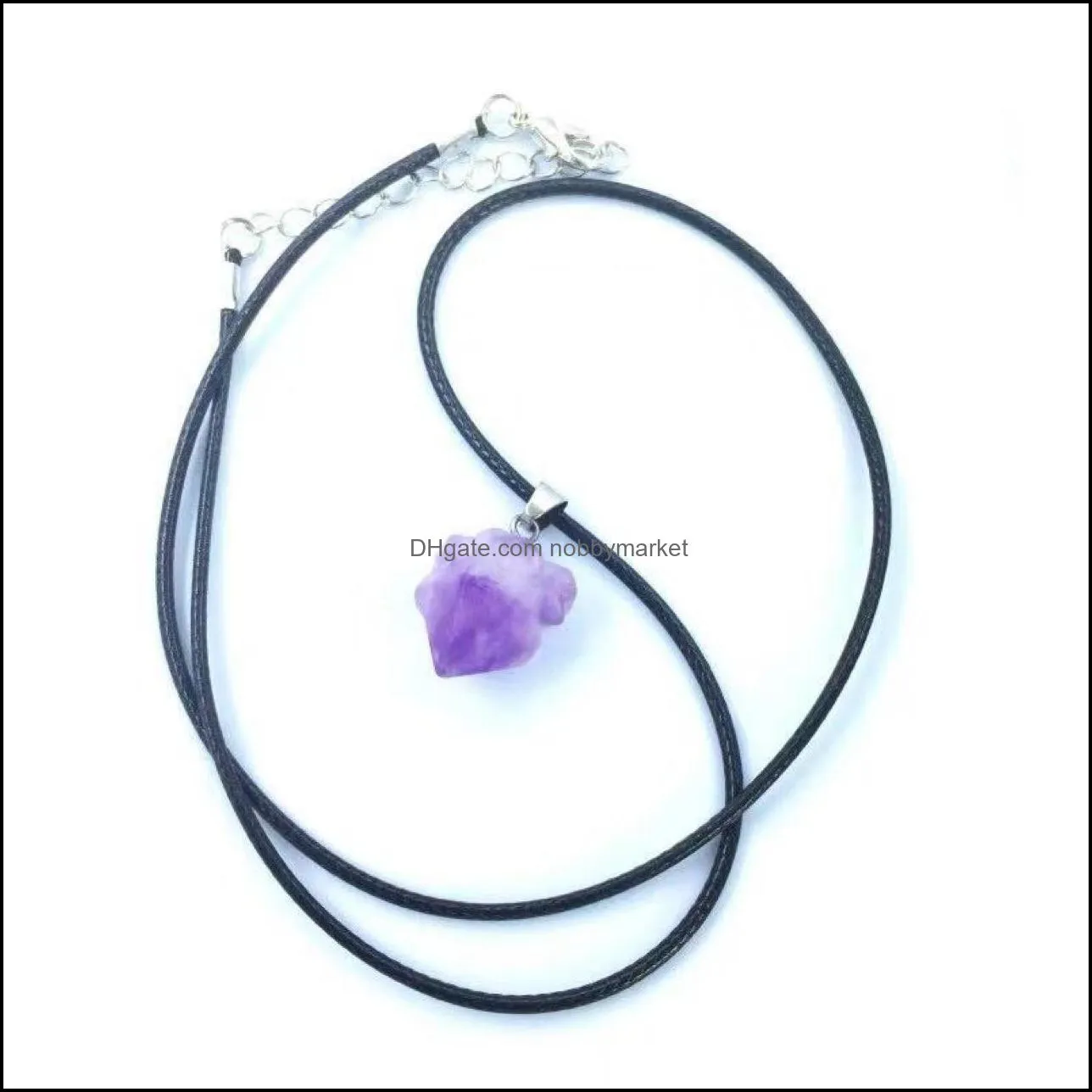 Natural Amethyst Rough Stone Crystal Pendant Necklace Energy Stones Healing Meditation Yoga Gift Wholesale