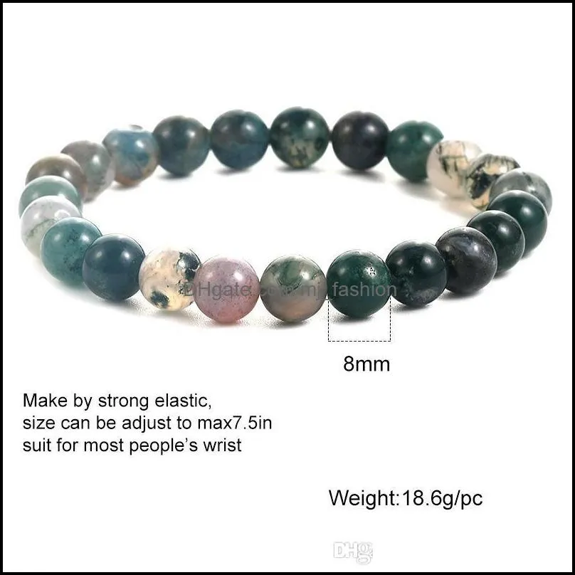 8MM Handmade Beads Bracelet Natural Stone Agate Beaded Elastic Bangle String Energy Yoga Buddha Beads Adjustable Friendship Hand Chain