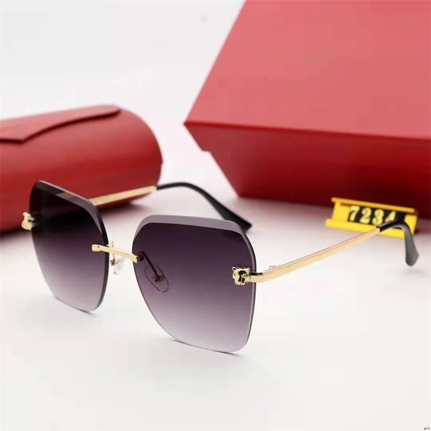 Designer Diamond Metal Eye Rimless Cut Sunglasses Mens Sunglasses Shades Ladies Luxury Vintage Sunglasses 7234