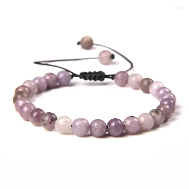 Beaded Strands Lilac Bracelets Women Handmade Black Rope Adjustable Jewelry 6 MM Purple Mineral Stone Beads Bangle Prayer Mala Balance Yoga