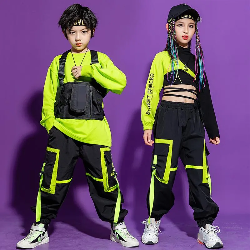 Clothing Sets Hip Hop Dance Costumes For Kids Long Sleeve Tops Loose Pants Rave Clothes Jazz Street Wear Performance