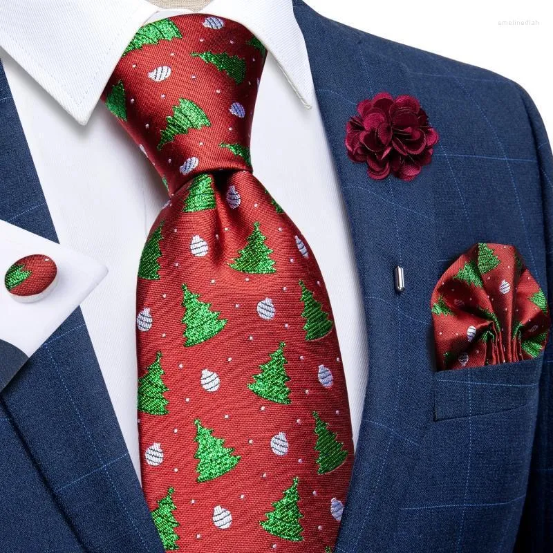 Noeuds papillon Noël pour hommes rouge vert bleu 8 cm de large cravate en soie broche ensemble cadeau pour hommes Corbatas Para Hombre DiBanGuBow Emel22