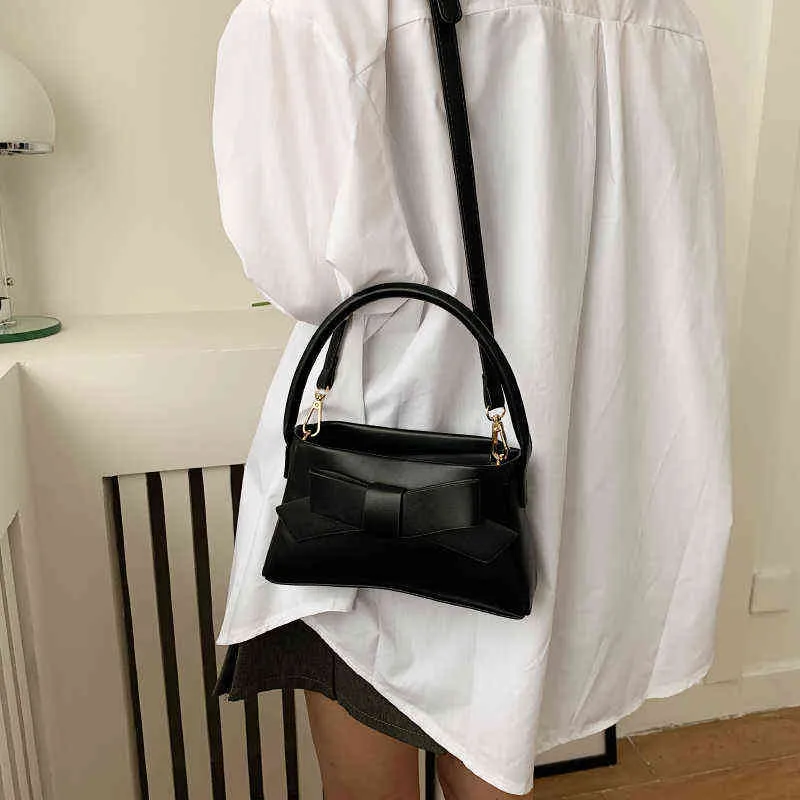 Bow Tie Small PU Leather Crossbody Side Bag Women 2022 Summer Fashion Shoulder Handbags and Purses Brand Designer Cute Totes Y220513