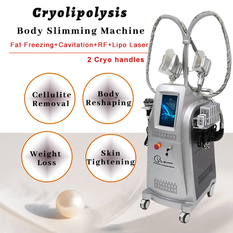 2 Cryo Maniglie Cryolipolysis Grasso Congelamento Macchina Perdita Di Peso Corpo Dimagrante 40k Cavitazione Rf Trattamento Addominale Linfodrenaggio