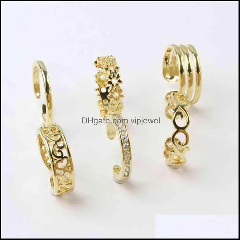 6Pcs/set Gold Color Adjustable Toe Simple Ring Set Women Knuckle Stackable Open Band Hawaiian Beach Foot Jewelry