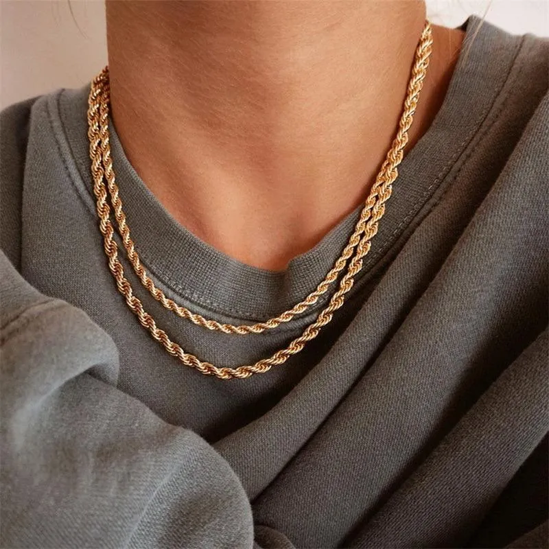 Chaînes Hommes Cordes Long Collier En Acier Inoxydable Minimaliste Twist Corde Chaîne Double Couche Disponible En Couleur Or Argent ColorChains