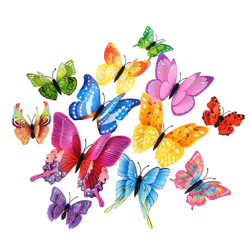 Wall Sticker 12-Piece Set Double Layer Butterfly 3D PVC Decals for Home ...