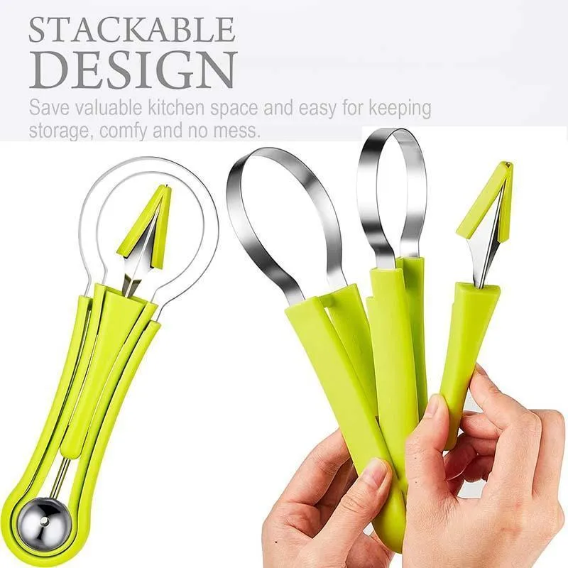4 In 1 Watermelon Slicer Cutter Scoop Fruit Carving Knife Tools Cutter Fruits Platter Dig Pulp Separator Kitchen Gadgets Acces