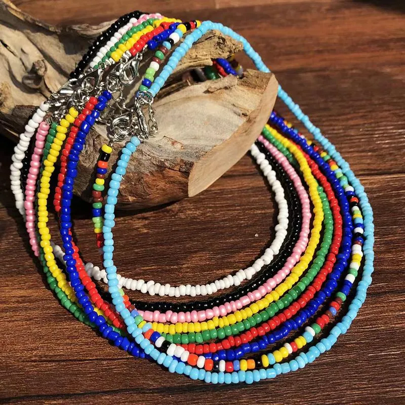 Anhänger Halsketten Voikukka Schmuck Böhmischen Stil Kurzen Hals Bunte Reis Perlen Frauen Mode Handgemachte Halskette Für Mädchen Geschenke GroßhandelPe