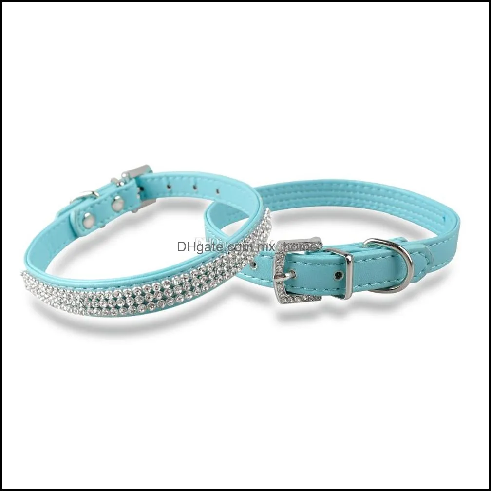 Hot selling Rhinestone diamante dog collars fashion PU leather jewelry Pet collar Puppy Necklace 4 Sizes 5 Colors