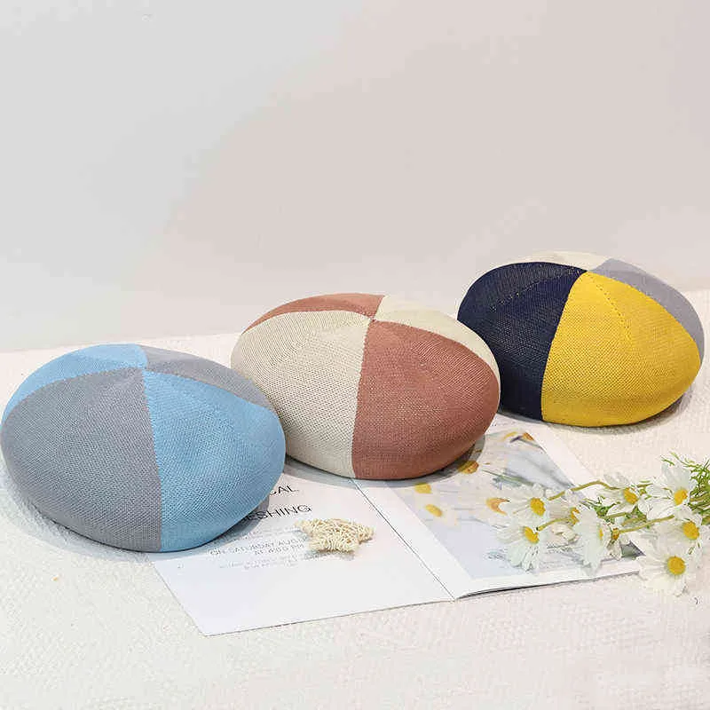 Women Hat Summer Korean Version av Sunshade Beret Hit Color Breattable Versatile Dynamic Soft and Sweet Painter Cap J220722