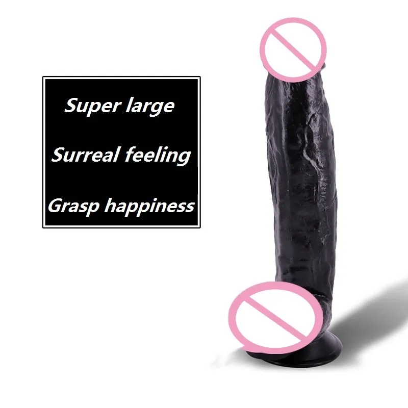 Dildo gigante nero Dildo enorme e spesso Ventosa Dong lungo Succhiare il pene di alta qualità per la masturbazione lesbica della vagina (31 cm)
