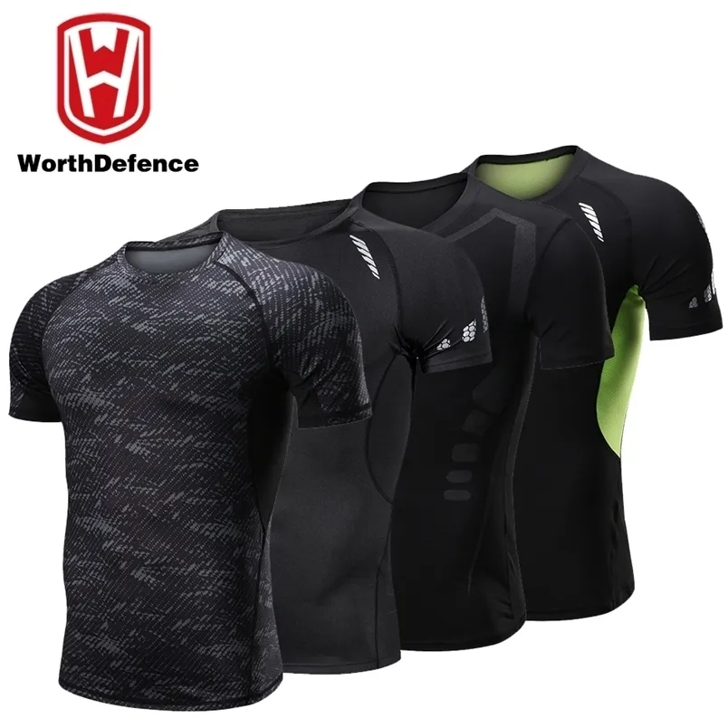 Компрессионная футболка Worthdefence, одежда для лета, мужская быстросохнущая спортивная одежда для бега, бега, тренажерного зала, фитнеса, рубашки для тренировок, одежда 220614