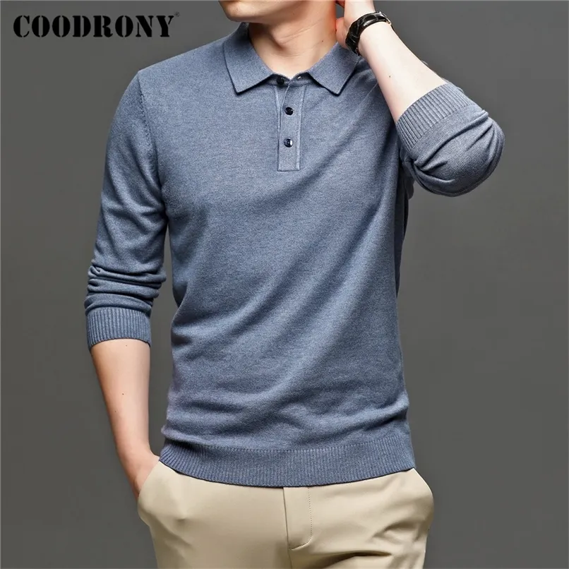 COODRONY marque automne hiver arrivées doux tricots maillots couleur pure col rabattu pull pull hommes vêtements C1314 220815