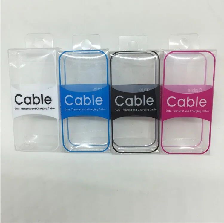 Semplice scatola di imballaggio al dettaglio in plastica trasparente in PVC per la linea di cavi per caricabatterie Samsung Iphone Aumenta l'imballaggio delle vendite Bianco nero