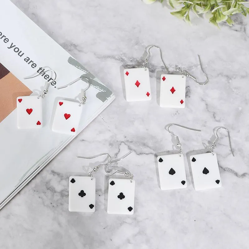 Pendientes de cartas de póker de araña de colgle pendientes acrílicos jugando joyas bonitas para el regalo de la personalidad del regalo de cumpleaños pendientes