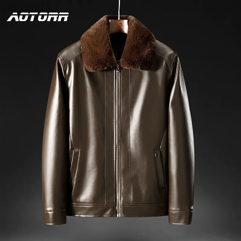 Polaire Chaud Hiver Hommes Veste En Cuir Hommes De Mode Moto Pu Veste En Cuir Zipper Bomber Veste Mâle Col De Fourrure Survêtement L220801