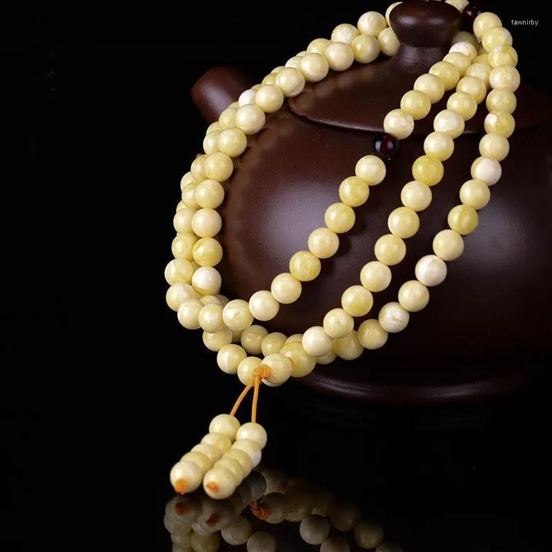 Brins de perles Bracelet blanc ambre brut naturel 108 perles 8mm cire d'abeille bracelets pour femme ami pressé Fawn22