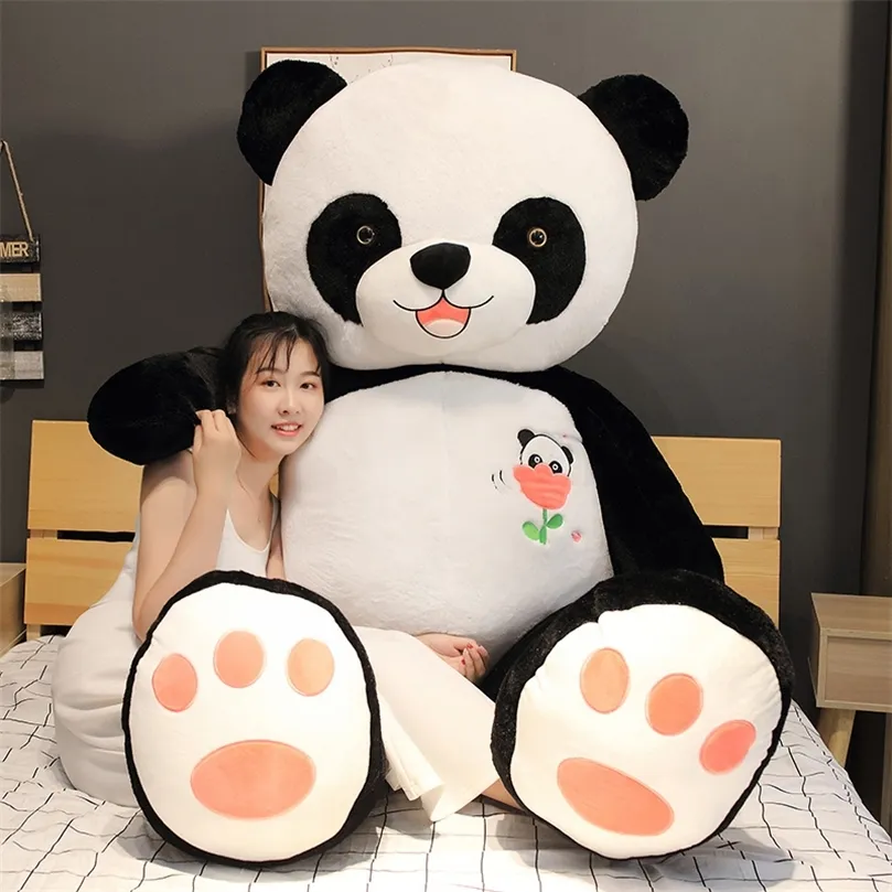 60cm/80/100cmかわいいビッグパンダ人形ぬいぐるみおもちゃ動物枕キッズバースデークリスマスプレゼント漫画おもちゃ大きな枕lj201126