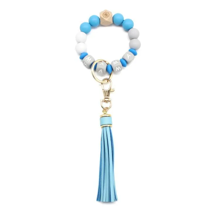 Party Favor Letter Silicone Bead Bracelets Tassel Key Chain Pendant Women`s Jewelry Bag Accessories Mother`s Day Gift SN4866