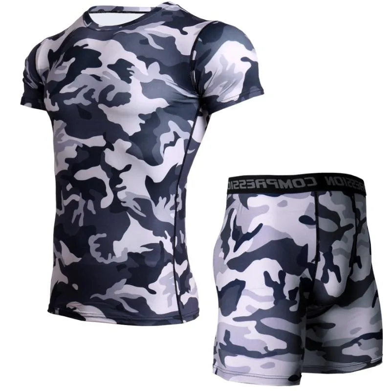 Men's Tracksuits Camouflage Fitness T Shirt Men Compression Set Bodybuilding Tshirt Short Leggings Quick Dry Rashguard Tops Gyms ClothesMen'