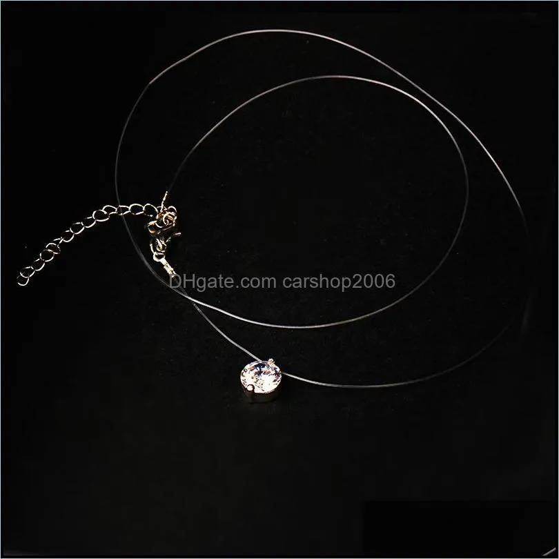 transparent fishing line necklaces silver invisible chain necklace women rhinestone choker necklace collier free shipping 0024wh