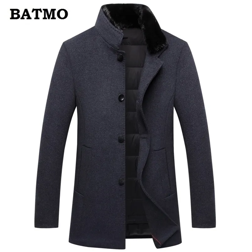 BATMO nouvelle arrivée de haute qualité 60 laine col de fourrure de vison naturel épais trench-coat hommes 90 doublure en duvet de canard blanc LJ201110