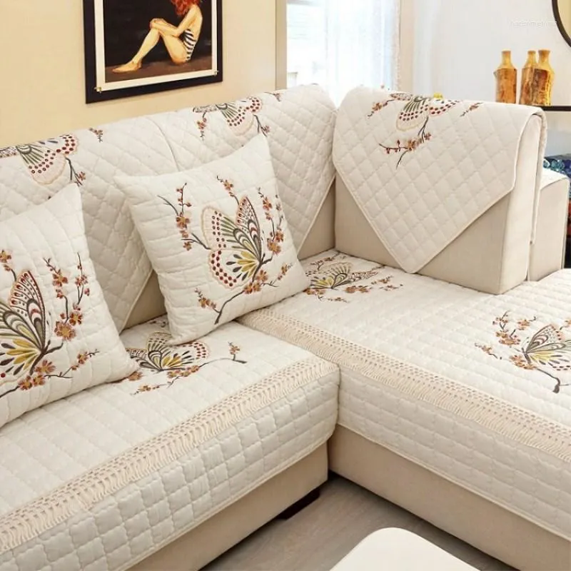 Fodere per sedie Cuscino per divano ricamato a farfalla Cuscino per divano Cuscino trapuntato scozzese per quattro stagioni