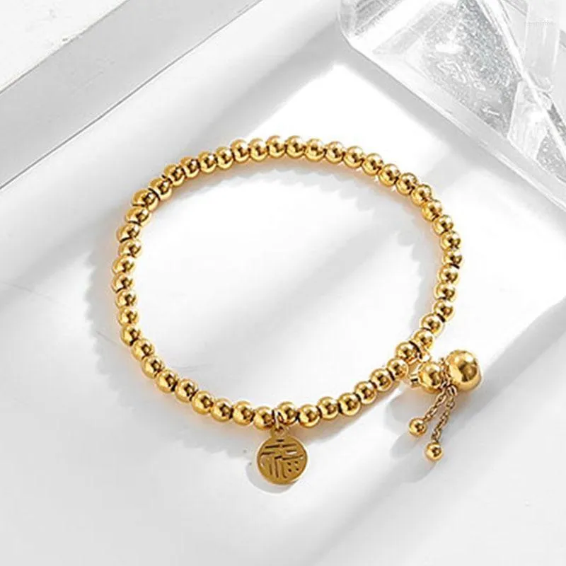 Link Chain Korean Personlig välsignelse Gourd Titanium Steel Armband Female Gold Bean Transfer Bead Elastic Par Jewelry Gift Fawn22