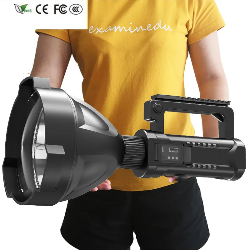 New 2000M LED Rechargeable Head Searchlight Handheld Flashlight Work Light Spotlight Floodling Torch Built in Battery Lantern Yunmai