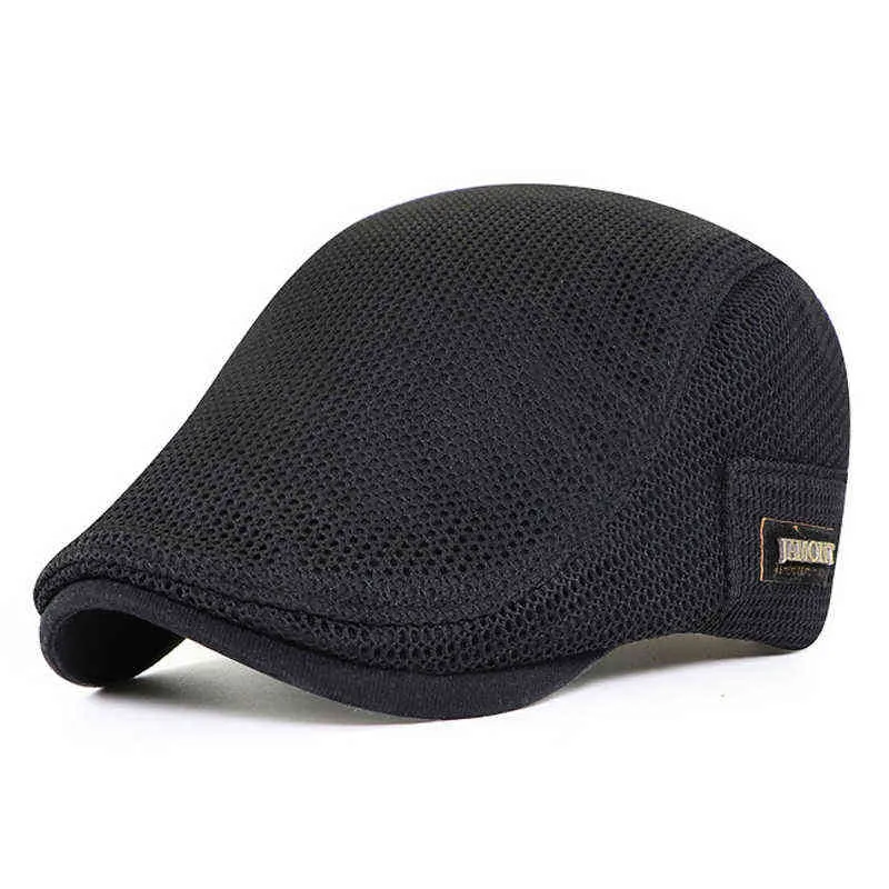 Branded Men Berets Summer Breathable Visor Cap Women Flat Peak Sun Hat Net Solid Fishbone Newsboy Hat Mesh Driver caps J220722