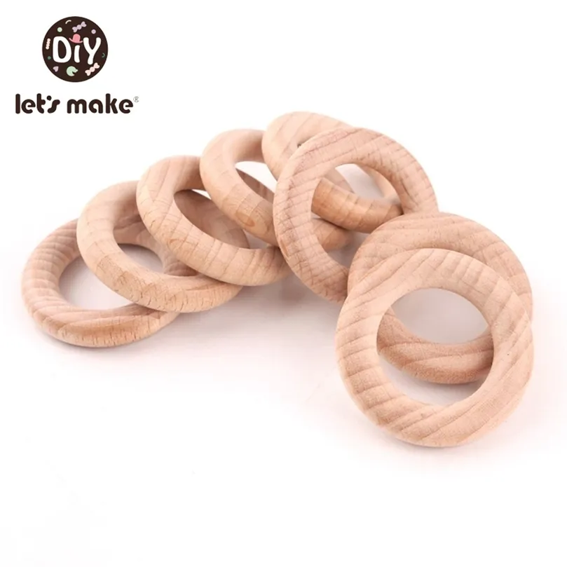 Let's Make Beech Wood 50pc Wooden Ring 40/55/60/70mm Wooden Teether DIY Bracelet Crafts Gift Teething Accessory Baby Teether 220507