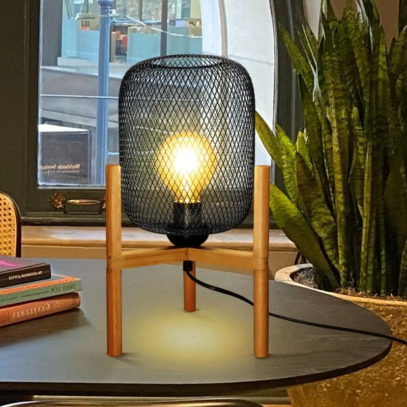 Bordslampor modern dekor vintage sovrum nattljus led sängen järnkonst lampskärm kreativ träramp kropp bas e27table