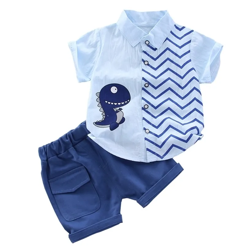 Summer Toddler Baby Boy Clothes Cute Dinosaur Tops Short Blue Pants 2Pcs Oitfits Cotton Printed Sleeve Casual Set 220326