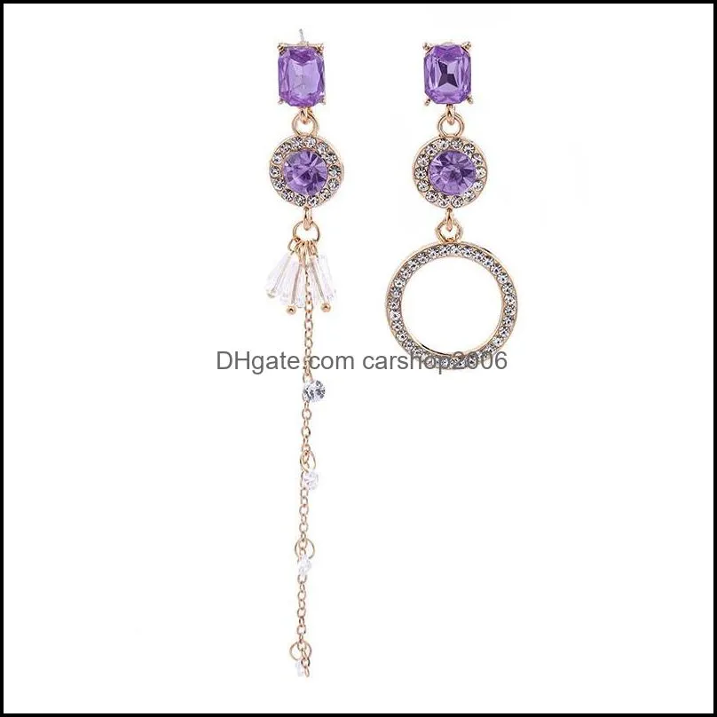 Crystal Dangle Earrings for Women Korean Fashion Geometric Long Asymmetry Earring Statement Gift