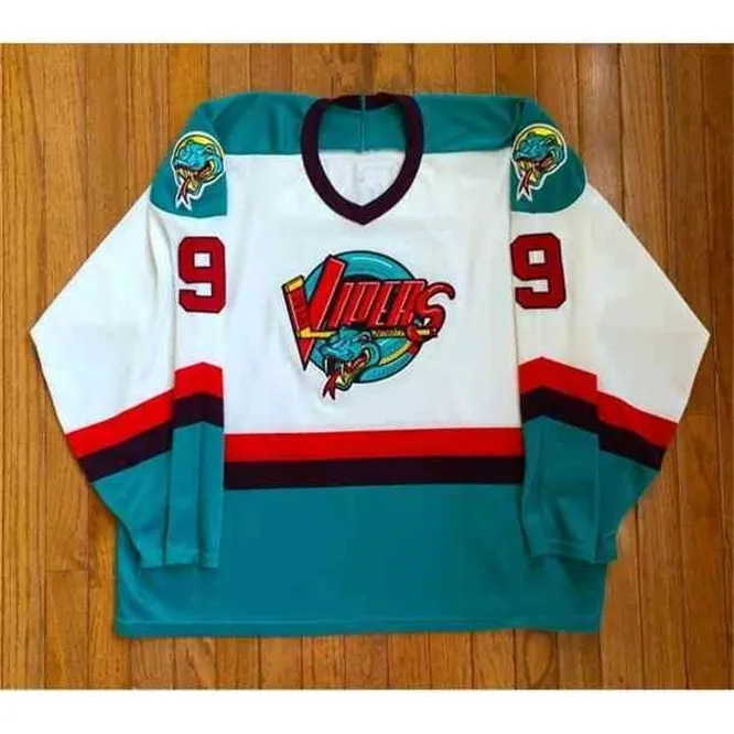Ceuf Bauer Detroit Vipers＃9 Gordie Howe Hockey Jersey Mens Embroideryステッチ任意の番号と名前のジャージをカスタマイズする