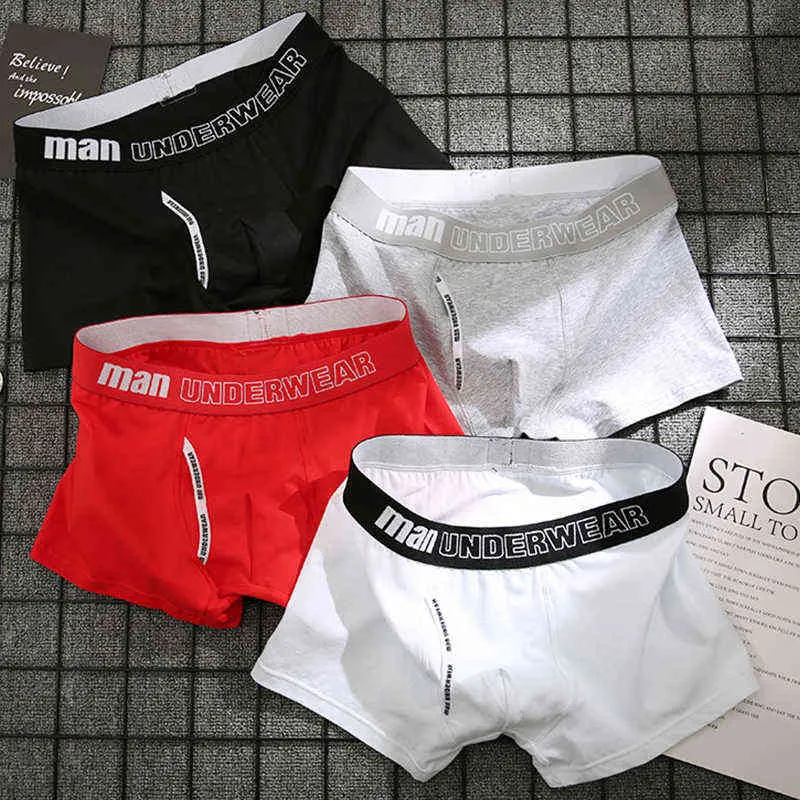 Heren Boxer Katoen Letter Boxers Effen Onderbroek Mannelijke Stretch Shorts Jongens Ondergoed Ademend Lingerie Heren Comfortabele Boxer G220419