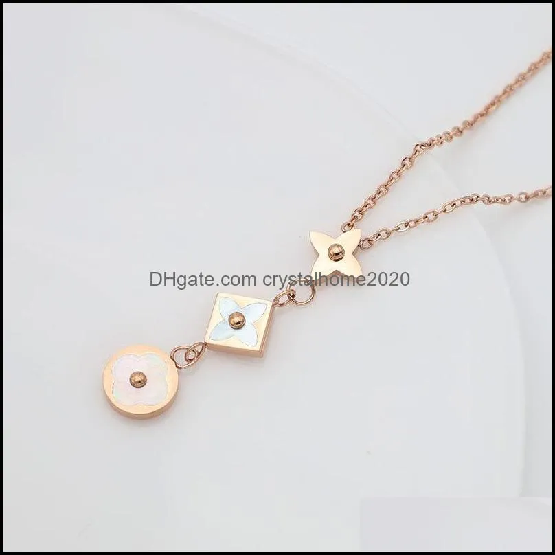 18K Rose Gold 3 Clover Pendant Necklace Titanium Steel Engagement Jewelry for Women Gift