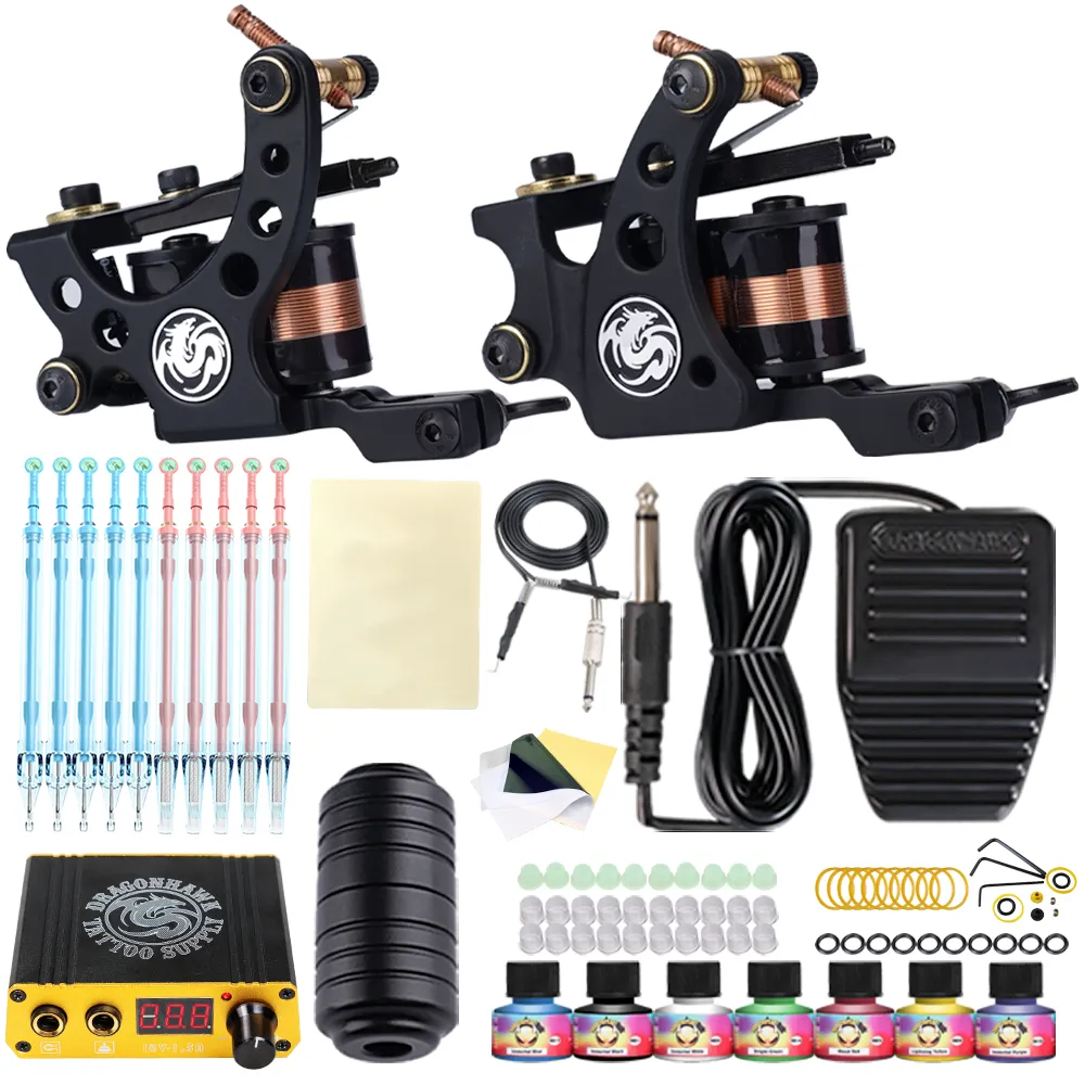 Dragonhawk Mast Pen Rotary Tattoo Machine Kit Power Supply WJX