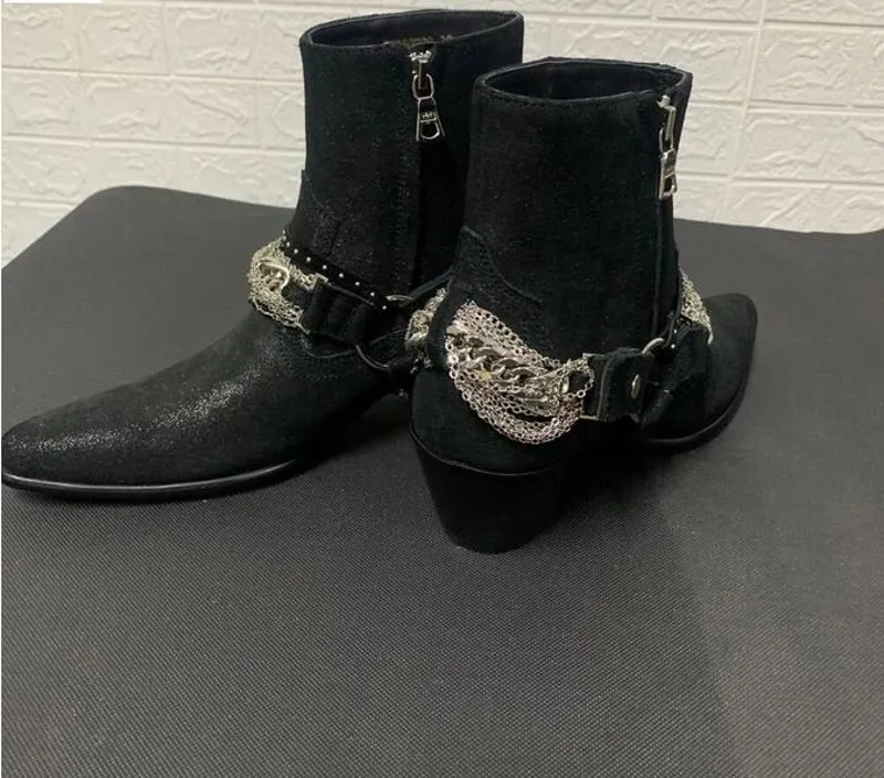 Mode Argent Chaînes Bottes Hiver Wyatt Chaussures Haut Haut En Cuir De Vache Messieurs Bottes Chelse Chaussures