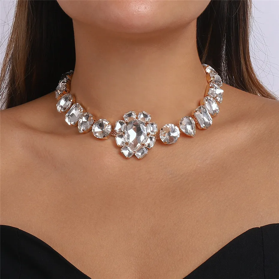 Luxe waterdruppel Rhinestone Korte choker ketting voor vrouwen bruid bruids elegante kristallen sleutelbeen ketting nek sieraden geschenken