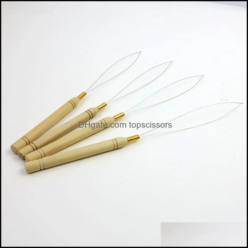 Micro bead loop pulling needles Wooden pulling needles loop threaders for human hair extensions hair tools