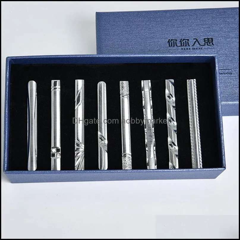 8 Pcs Men Bar Clip Set for Gentleman Ties Wedding Business Clips with Box 6cm Sliver Necktie Clasp