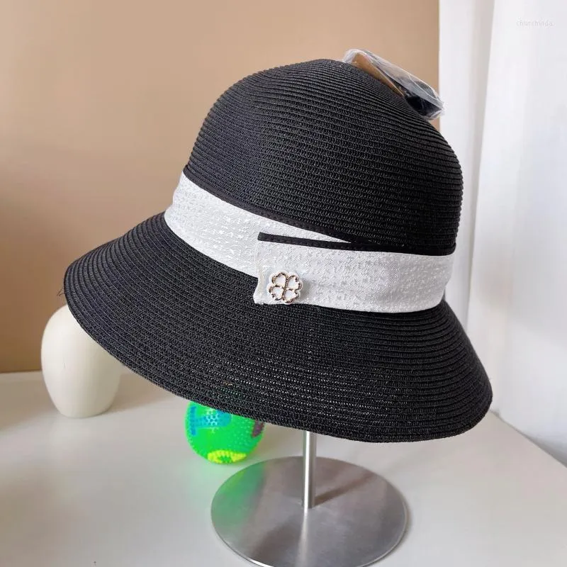 Womens Wide Brim Straw Small Brim Straw Hat With Bow Knot For Summer UV ...