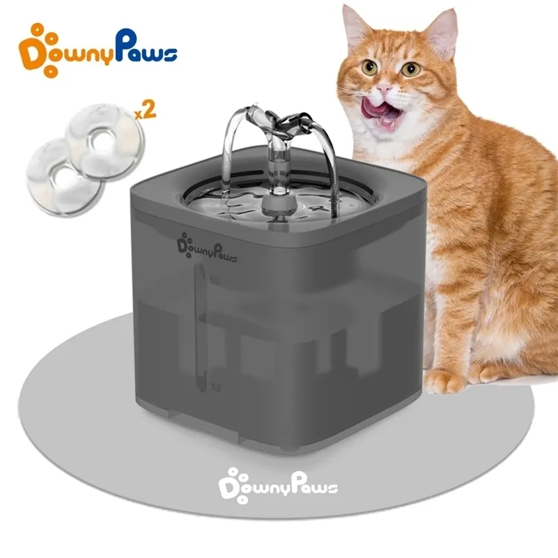 DownyPaws Drinker For Cats Water Fountain Automatic Mute Filter Dispenser Pet Cat Bowl Dog Drinking Feeder Motion Sensor 220323