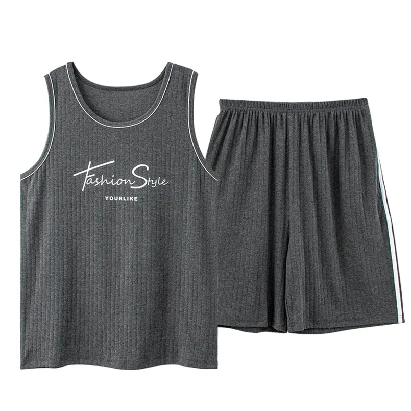 Style Men's Pajamas Set Summer Thin Cotton Male Sets Vest Sleepwear Sleeveless Tops + Shorts 2pcs/set L-XXXXL 220426