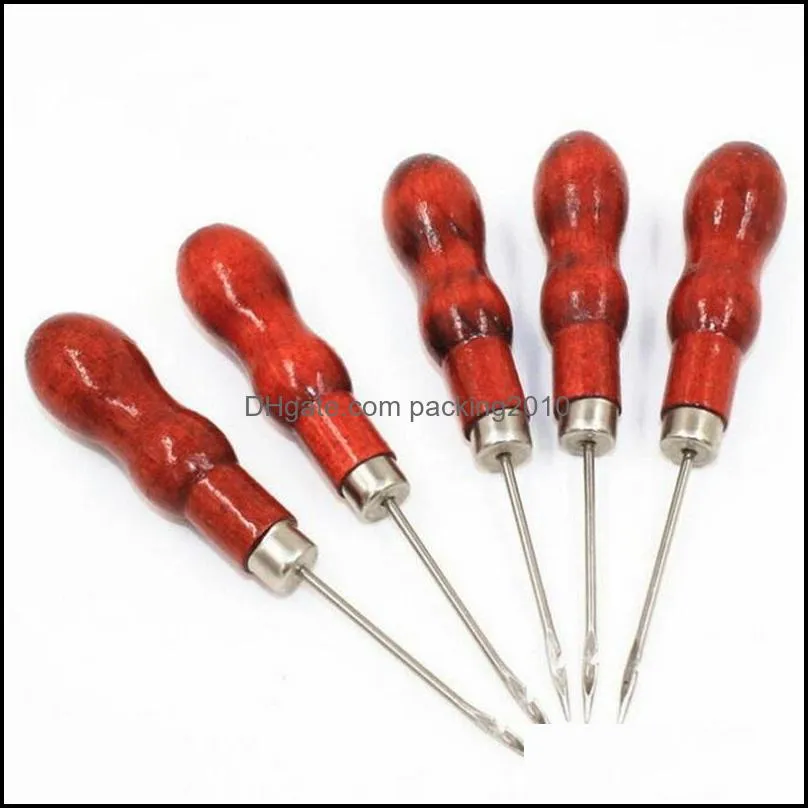 Red Wooden Handle Needle Hand Tools Pin Punching Hole Maker Stitching Overstitch Sewing Tools High Quality Leather Craft Cloth Awl