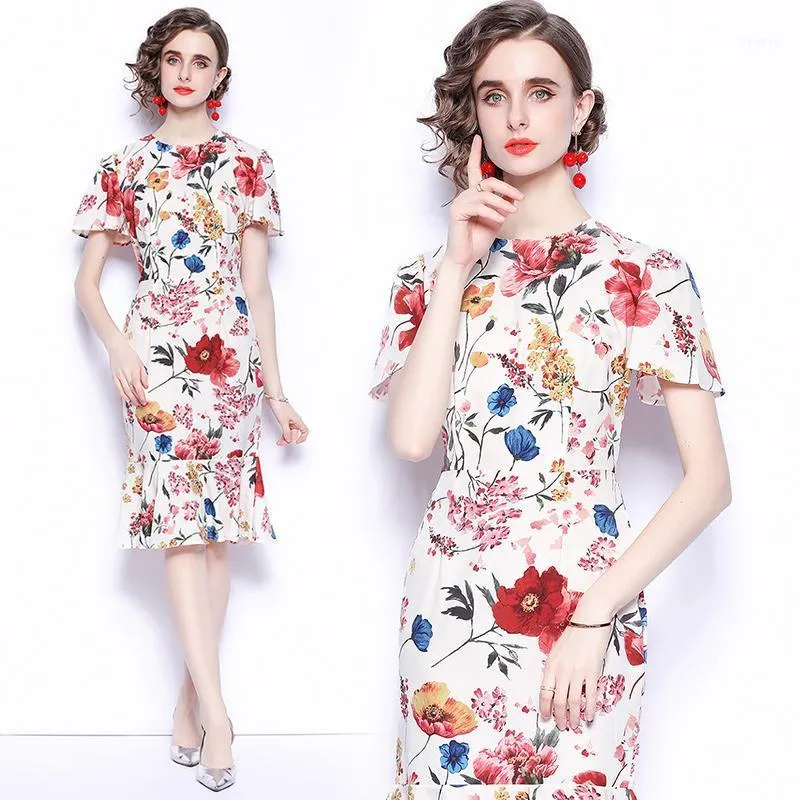 Simgent Summer Dresses Women Flare 슬리브 인쇄 인어 드레스 숙녀 의류 의류 로브 Femme Jurken Zomer 2022 Dames SG14143 파티